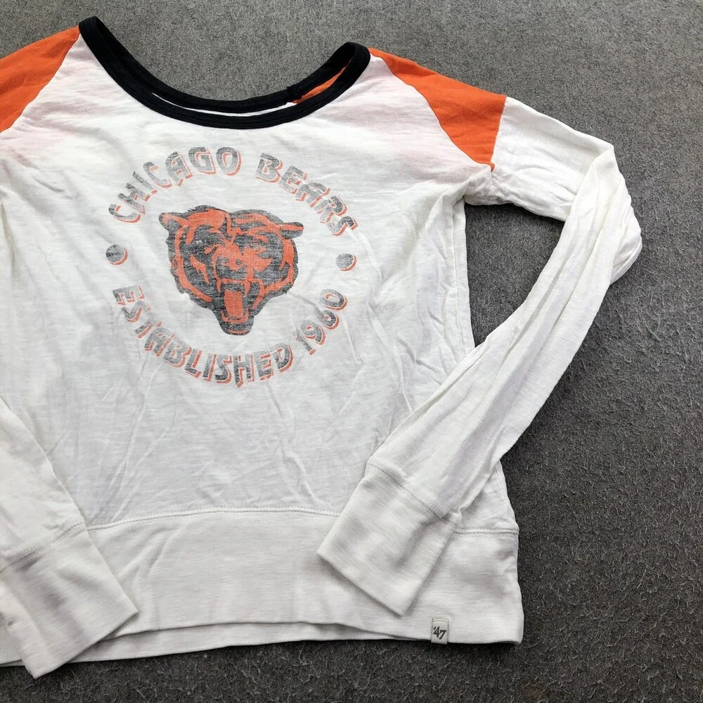 Chicago Bears Shirt Womens Medium White NFL Football '47 Raglan Long Sleeve